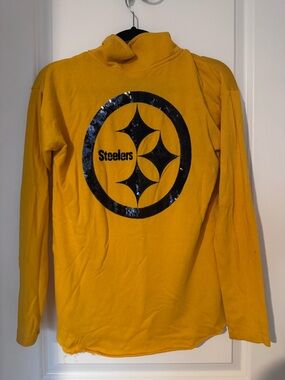 PINK by VS Pittsburgh Steelers Black & Gold Sequin Logo Long Sleeve Top - Y2K